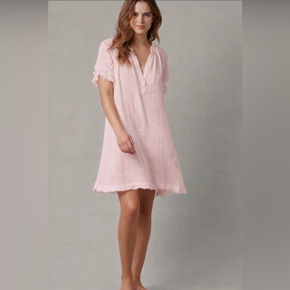9 SEED Antibes Puff Sleeve Caftan in Lightweight Gauze Swim Cover Up- M/L
